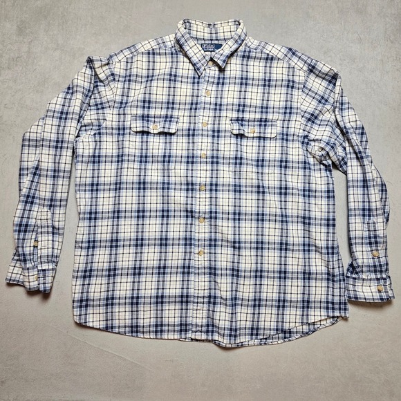 Polo Ralph Lauren Other - Polo Ralph Lauren Mens XXL Blue White Plaid Cotton Button Down Shirt Long Sleeve
